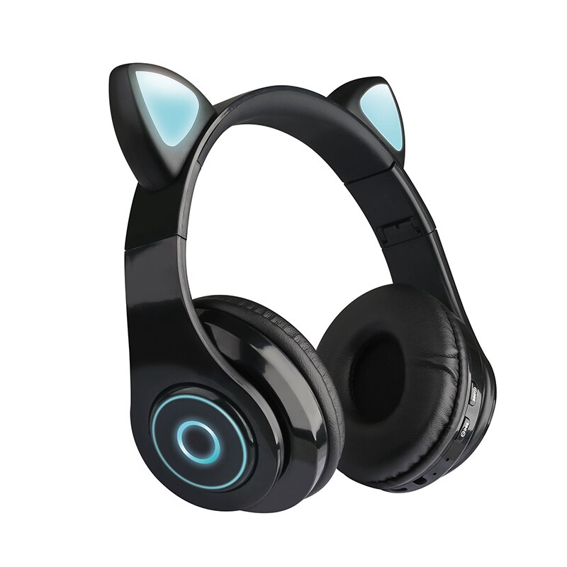 Caridite Bluetooth Headband Headphones - Wireless Hifi Headset with Mic, LED Lights, Memory Foam: Headband Black
