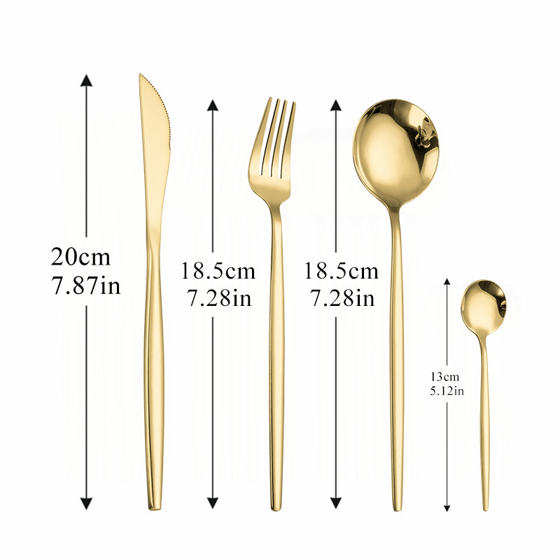 Cubiertos dorados de acero inoxidable, juego de 24 piezas, cuchillo, tenedor, cuchara, pulido, tenedores, vajilla s