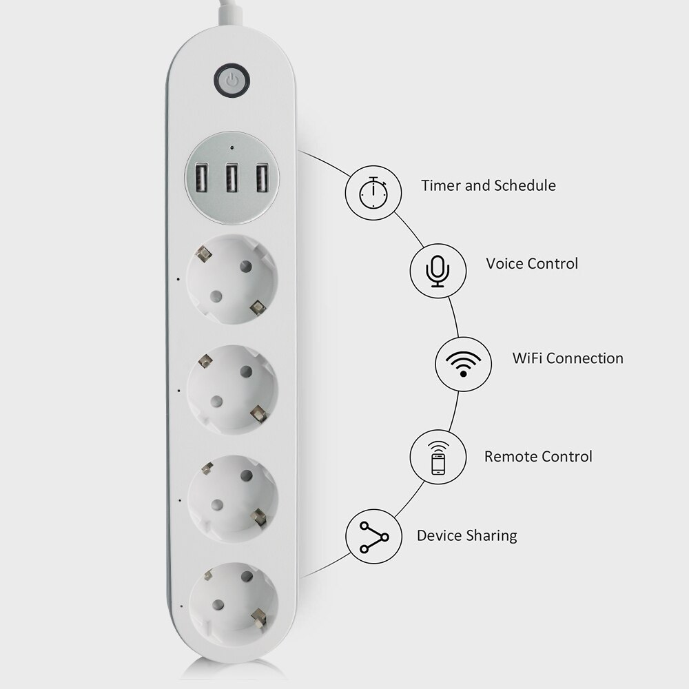 Wifi Smart Power Strip Intelligente Plug Socket Compatibel Met Alexa Google Ondersteuning Thuis Voice Control App Afstandsbediening Timer