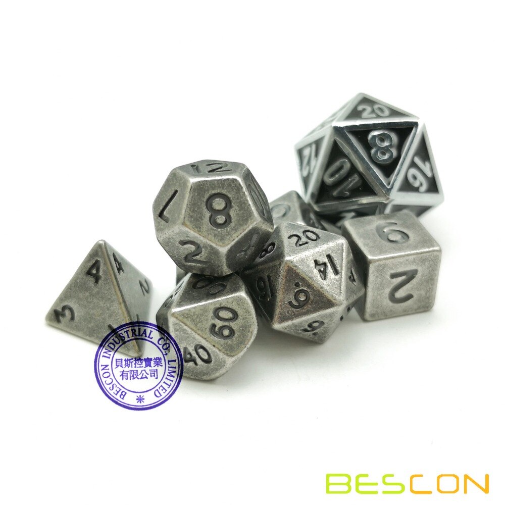 Bescon 10MM Mini Solide Metall Würfel einstellen alt Nickel, alte Mini metallisch polyedrisch D & D RPG Miniatur Würfel 7-setzt