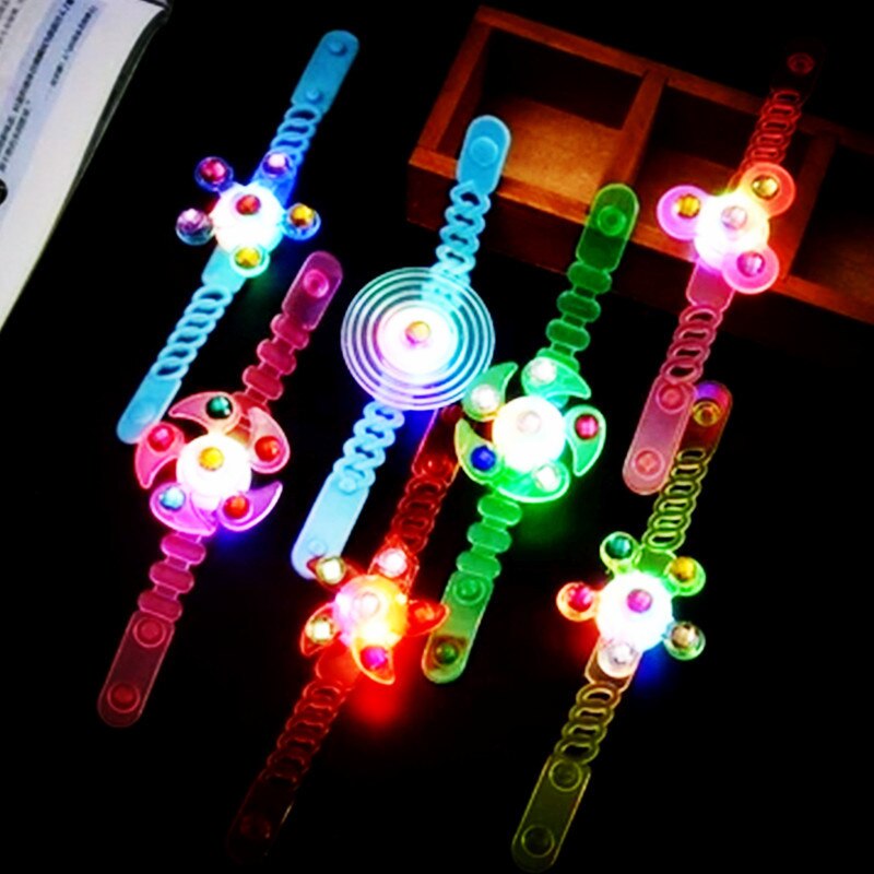 1PCs Children's Luminous Wrist Band Manual Rotating Soft Flash Gyro Bracelet for Kids LED Cartoon Lights Glow In The Dark Toys