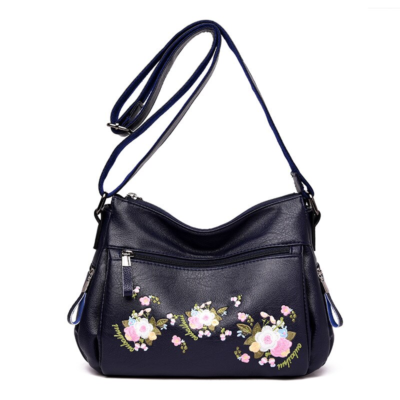 Bolso de hombro para mujer, bolso de hombro para mamá, bordado informal, versátil, para mujer: Azul
