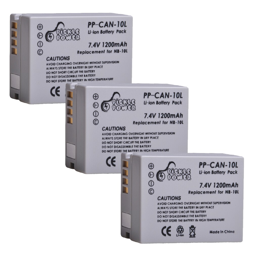 Nb -10l batteri 1200 mah  nb10l nb 10l batterioplader til canon 1100d g1x g15 g16 powershot  sx40hs sx50hs sx60hs sx40 sx50 sx60 hs: 3 batterier