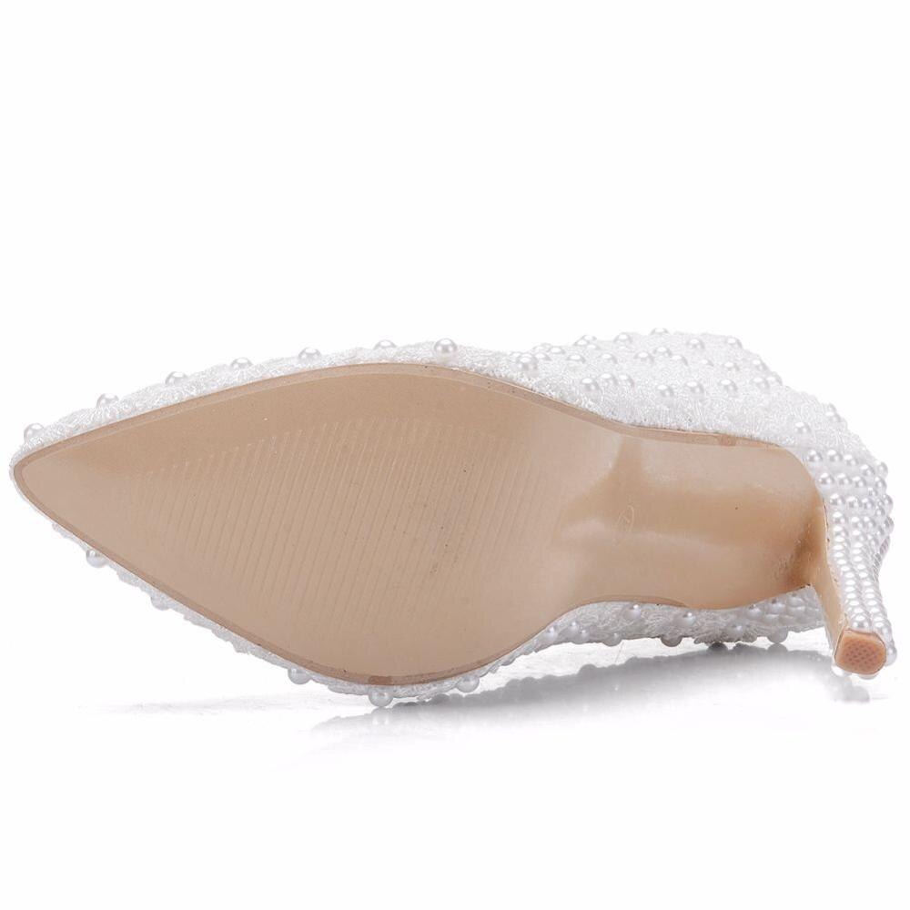 Botas de cuero de tacón alto para mujer, botines puntiagudos de encaje de perlas, zapatos de boda, botas cortas blancas de tacón de perla para primavera y otoño