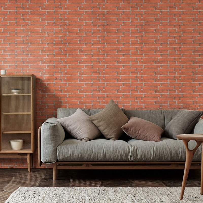 Orange Red Brick Wallpaper Stick Wallpaper 3D Adhesive Wallpaper Faux Textured Brick Removable Wall Paper 45cmx10M