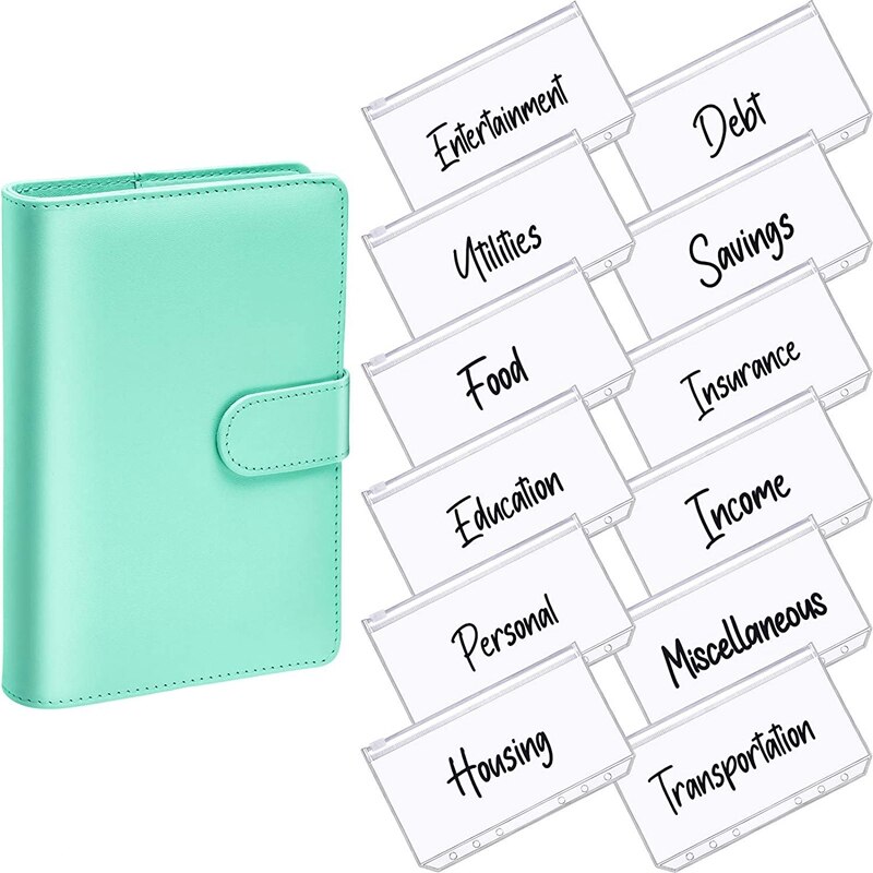 A6 PU Leather Notebook Magnetic Personal Planning Binder with 12 Binder Pockets Binder Zipper Folder for Bill Planning: Blue