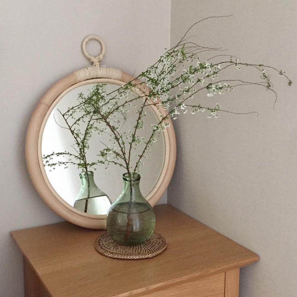 Rotting væg spejl dekoration maison nordisk koreansk japan stil vintage håndlavet hjem hængende indretning runde make up spejle 35cm