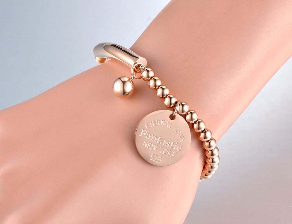 Lokaer Titanium Rvs Elleboog & Bal & Tag Charm Armbanden Voor Vrouwen Meisjes Rose Goud Chain & Link Kralen armband B19071