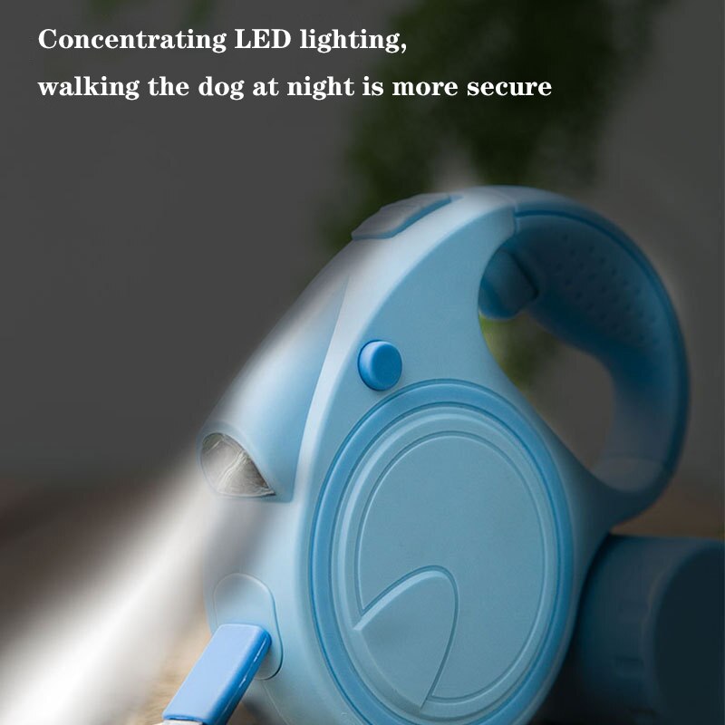 Laisse en nylon pour animaux de compagnie, 3M/5M, avec lumière Led, extension automatique de peau de chien, Durable, sac à merde multifonctionnel gratuit