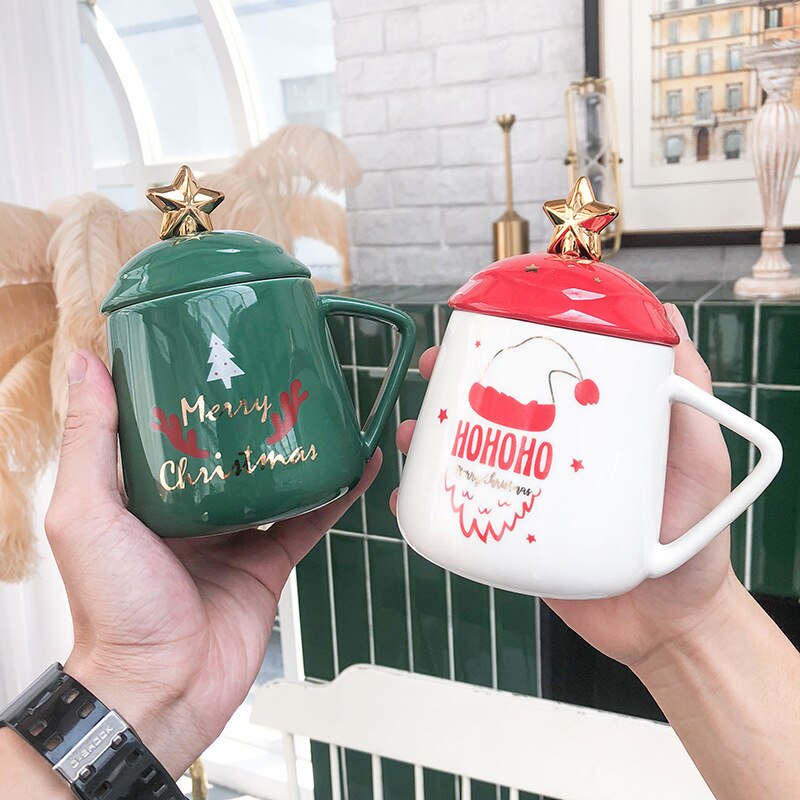 Jul keramiske krus kaffekrus med lokk skje søt kopp kontor tekopp drinkware pepperkake mann jul