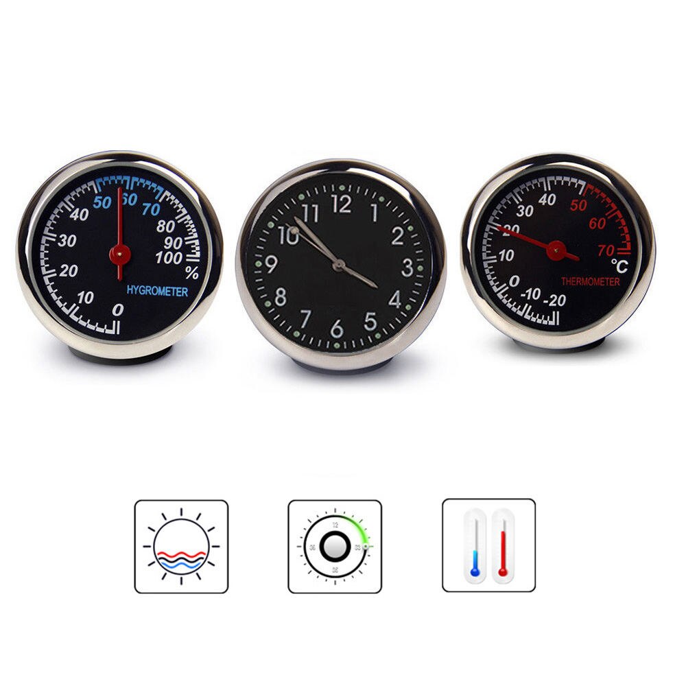 3 Pcs Auto Dashboard lichtgevende Quartz Digitale Klok Thermometer Hygrometer Ornament Hygrometer Tijd Klok