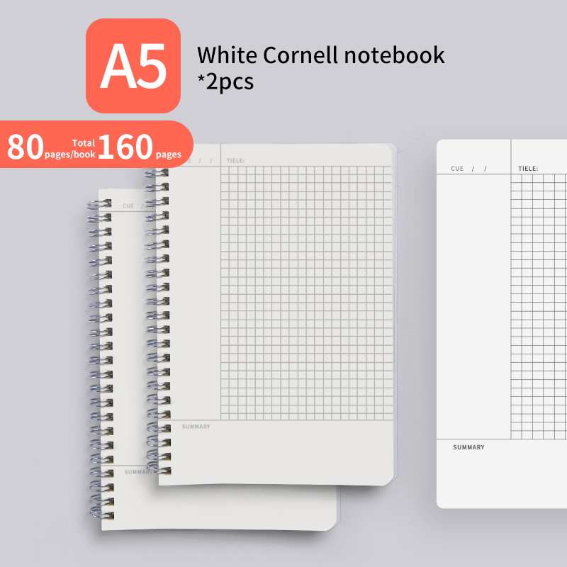 M&amp;G A4/A5/B5/A6 PP Double Spiral Notebook Checkered/Cornell/Horizontal Line/Blank Notepad Pocketbook Journal Diary Drawing: W-A5 Cornell 2PCS