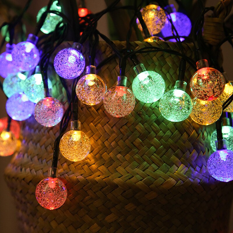 Guirlande solaire 50led 7.5M, 2 types d&#39;alimentation, féerique, boule de cristal, décoration de maison, noël, mariage: Multicolor