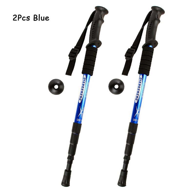 Anti Shock Hike Walking Stick 2pcs Nordic Walking Cane Aluminum Camp Telescopic Baton Outdoor Hiking Poles Crutches: 2pcs Blue