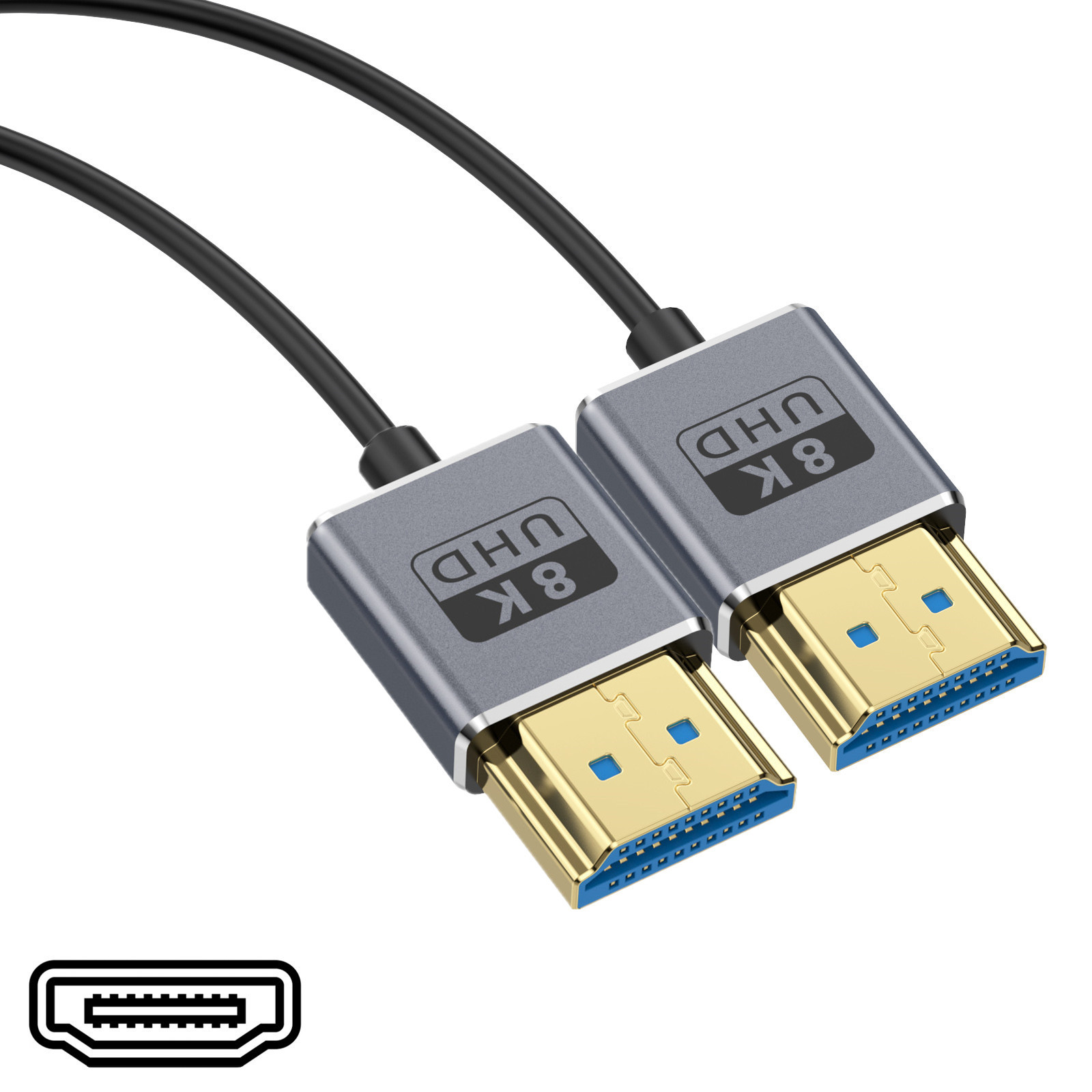 Câble Coaxial HDMI 8K HDMI 2,1, 48 Gbit/s ultra haute vitesse, cordon HDMI ultra fin Φ2,5 mm, 8K@60 Hz, 4K@240 Hz, HDR dynamique, eARC: Black / 1,5m