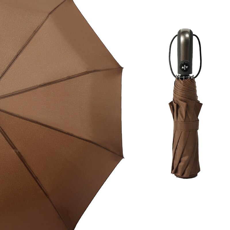 Fully-Automatic Wind Resistant Umbrella Rain Women For Men 3Folding Parasol Compact Large Travel Business Car 10K Umbrell: brown