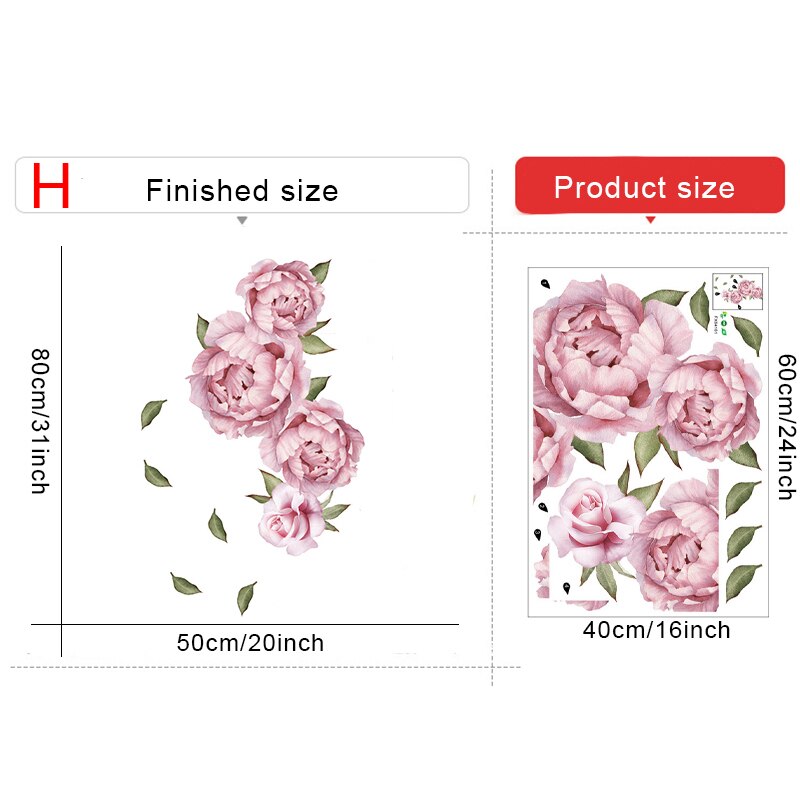 Pæon vægklistermærker til stue soveværelse tv sofa baggrundsvæg miljøvenlige blomster vægklistermærker vinyl vægmalerier plakat: H