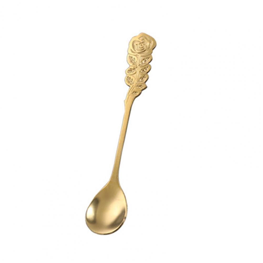 Creativity Coffee Spoon Rose Handle Dessert Stainless Steel Stirring Teaspoon Tableware for Restaurant Kitchen: Golden