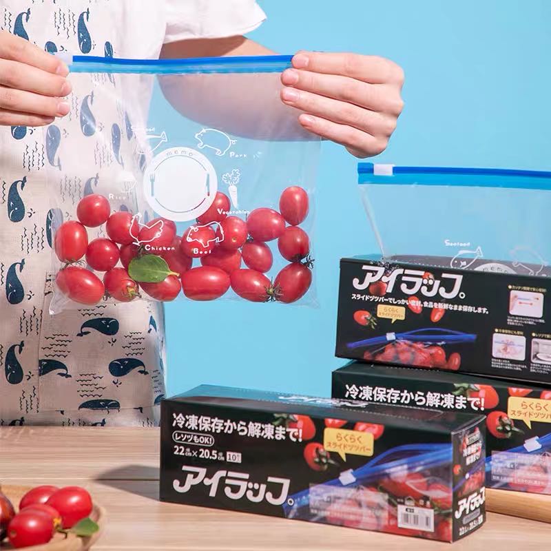 10pcs/ Set Plastic Wrap Zipper Fresh Bags Fridge Freezing Food Storage Bags Preservation Travel Snack Organizer