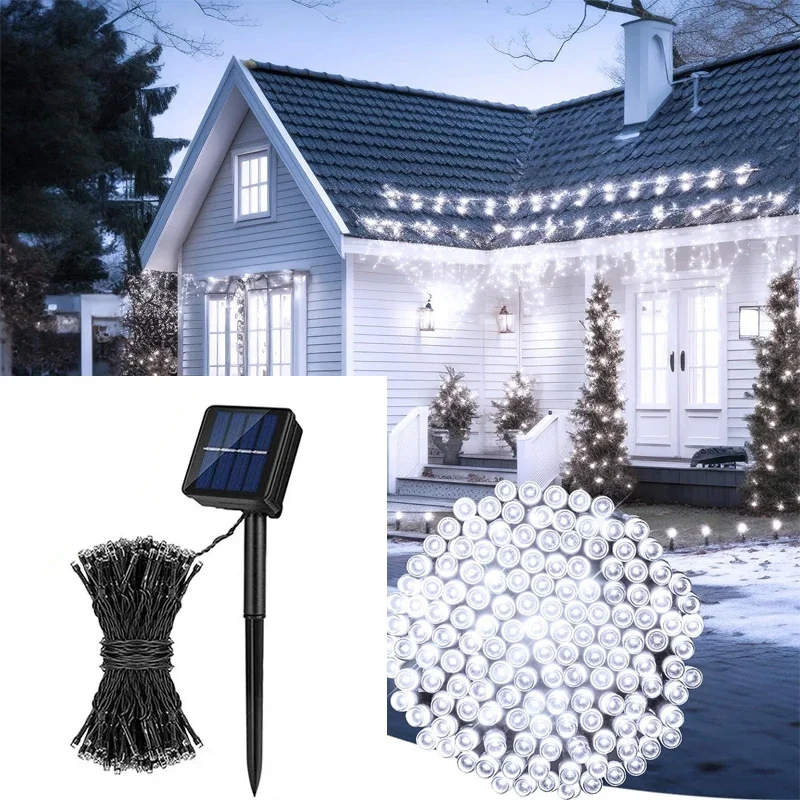 Guirnaldas de luces alimentadas por energía Solar para exteriores, guirnalda de calle impermeable para jardín, casas, decoraciones navideñas, cadena de tira de luces, 50/100/200: ROSE / 11-15 W