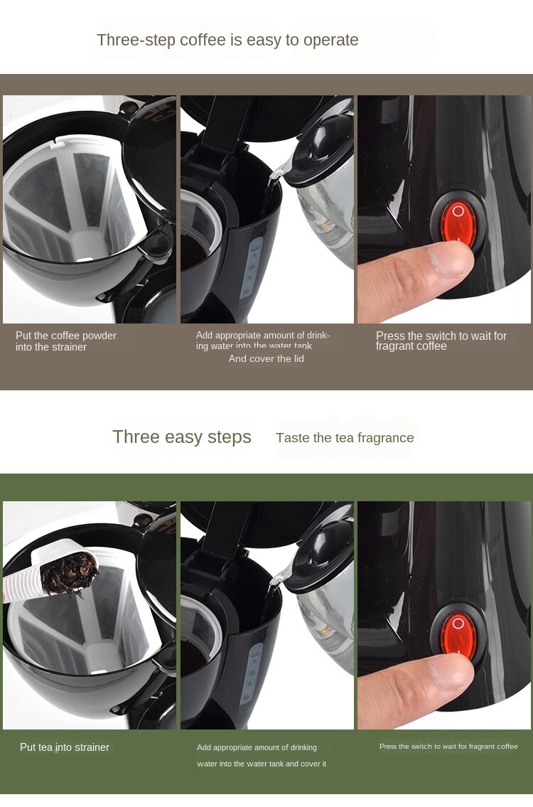 American Coffee Maker Household Small Automatic All-in-One Steam Drip Mini Coffee Machine Electric Single and Double Cups