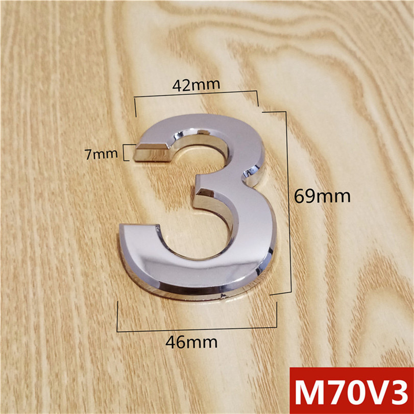 Height 70mm Silver ABS Plastic Silver Self- Adhesive House Door Numbers Address Sign Hotel Home Door Plate Sticker: 3