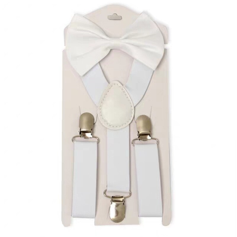 2 stks/set Jongens Bowtie Kid Jarretelle Y-Back Verstelbare Elastische Jongens Bretels Vlinderdas 1-8 Jaar bruiloft Bretels: white
