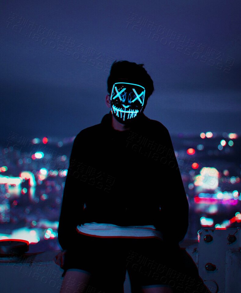 Halloween glowing mask ghost dance with blood flashing horror thriller LED mask electric sound bar party Halloween decoration