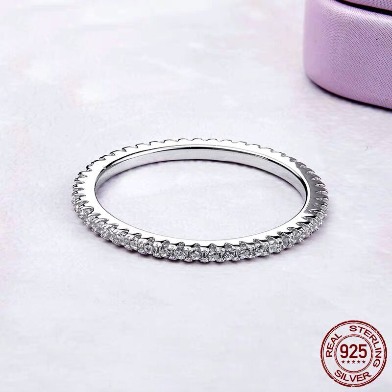 S925 Zilver Kleur Ronde Kleine Zirconia Diamond Ringen Voor Vrouwen Classic Eenvoudige Trendy Stapelen Wedding Band Fijne Sieraden R094