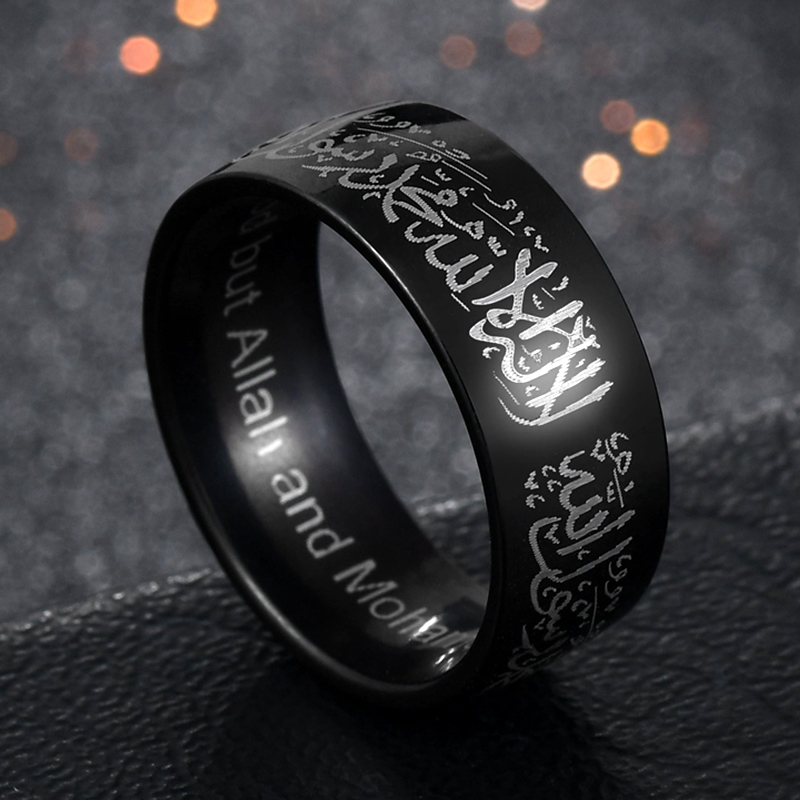 Anillos con palabras de escritura islámica árabe para hombres y mujeres, anillo de oración religiosa musulmana de acero inoxidable, joyería de amuleto Retro