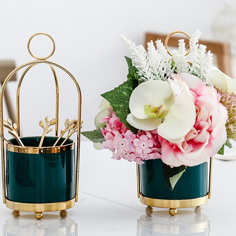 Blume Vasen Keramik Metall Obst Gabel Lagerung Krug Fleisch Anlage Dekoration Topf Mini Kreative Schreibtisch Ornament Heimat Dekor Handwerk Gläser