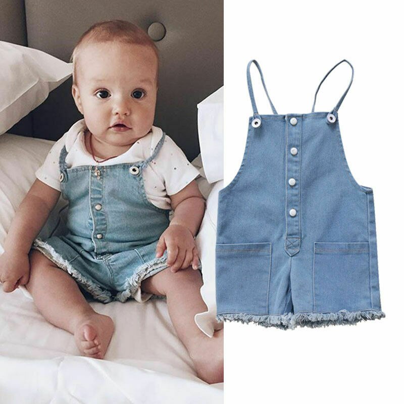 Baby Boys Girl Clothes Summer Denim Playsuit Sleeveless Overalls Jeans Strap Suspender Trousers Newborn Infant Short Pants 0-24M