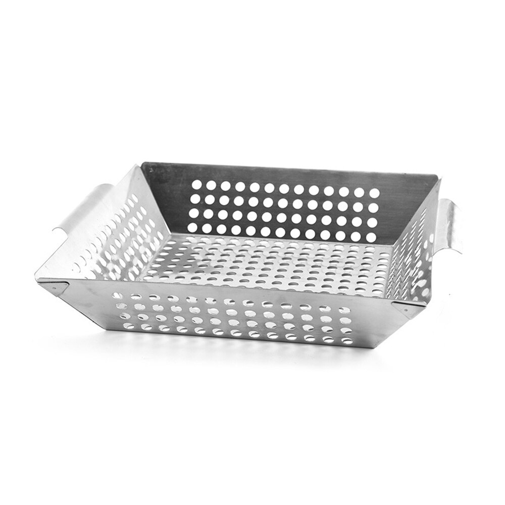 Barbecue Grill Pan Baking Tray Stainless Steel Square Vegetable Grill Barbecue Basket VeggiesOutdoor Camping Picnic Cookware BBQ
