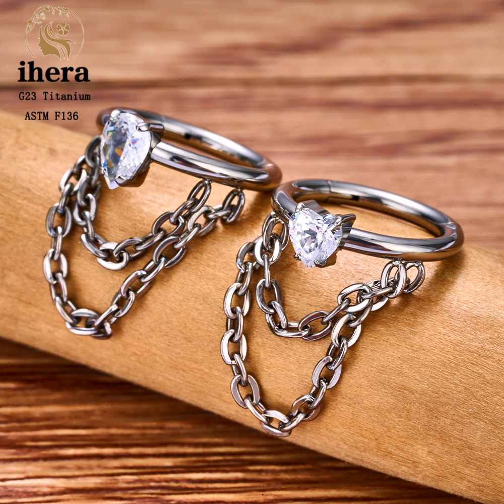 Pendientes de cadena para Piercing de titanio G23, aros de 16G, segmento con bisagras, cartílago del trago de la oreja, hélice, Concha, Daith Pierc, anillo, joyería para el cuerpo