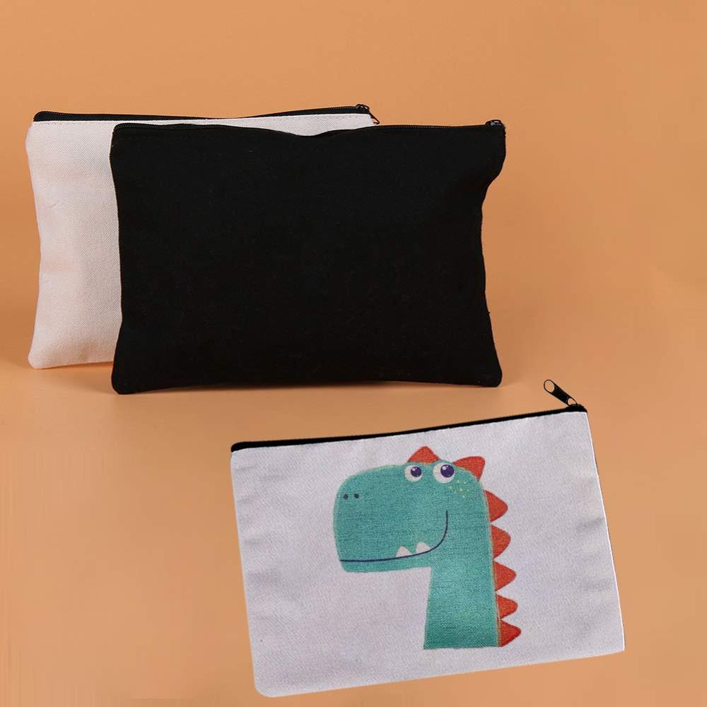 12 Pack Canvas Zipper Bags, Multi-Purpose Blank DIY Craft Pouches for Makeup, Travel, Party , Organize Storage (Black,White）