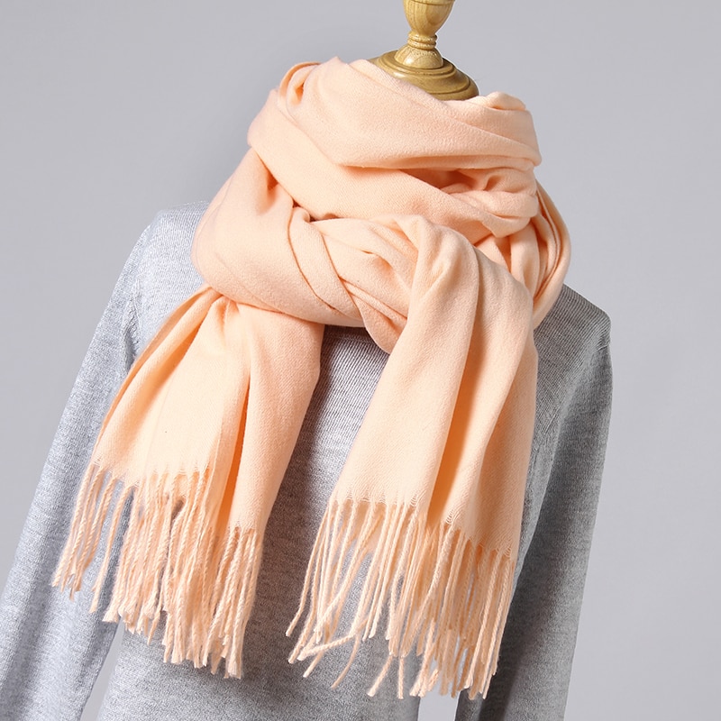 Vinterscarf kvinnor enfärgade sjalar och omslag tjocka varma kashmirliknande halsdukar dam tofsar pashmina echarpe femme
