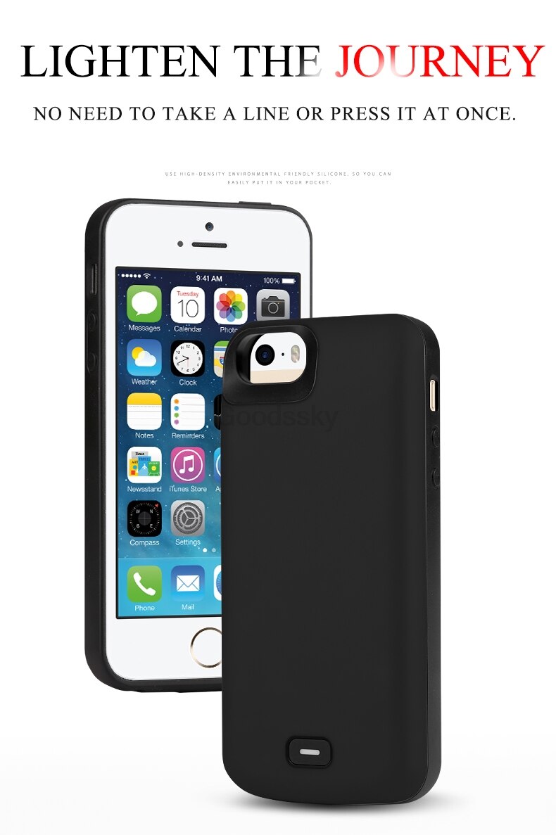 Funda de batería Leioua de 4000mAh para Iphone 5 5S SE 5C, carcasa externa recargable negra para batería externa