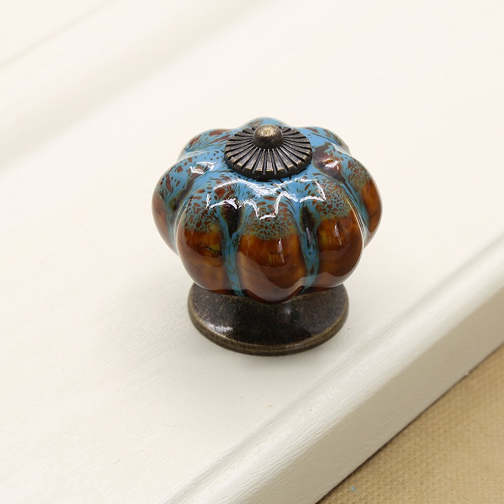 Schattige Kleine Ronde Pompoen Keramische Kabinet Pull Knoppen Met Schroeven, Vintage Lade Garderobe Kast Kast Deurgrepen