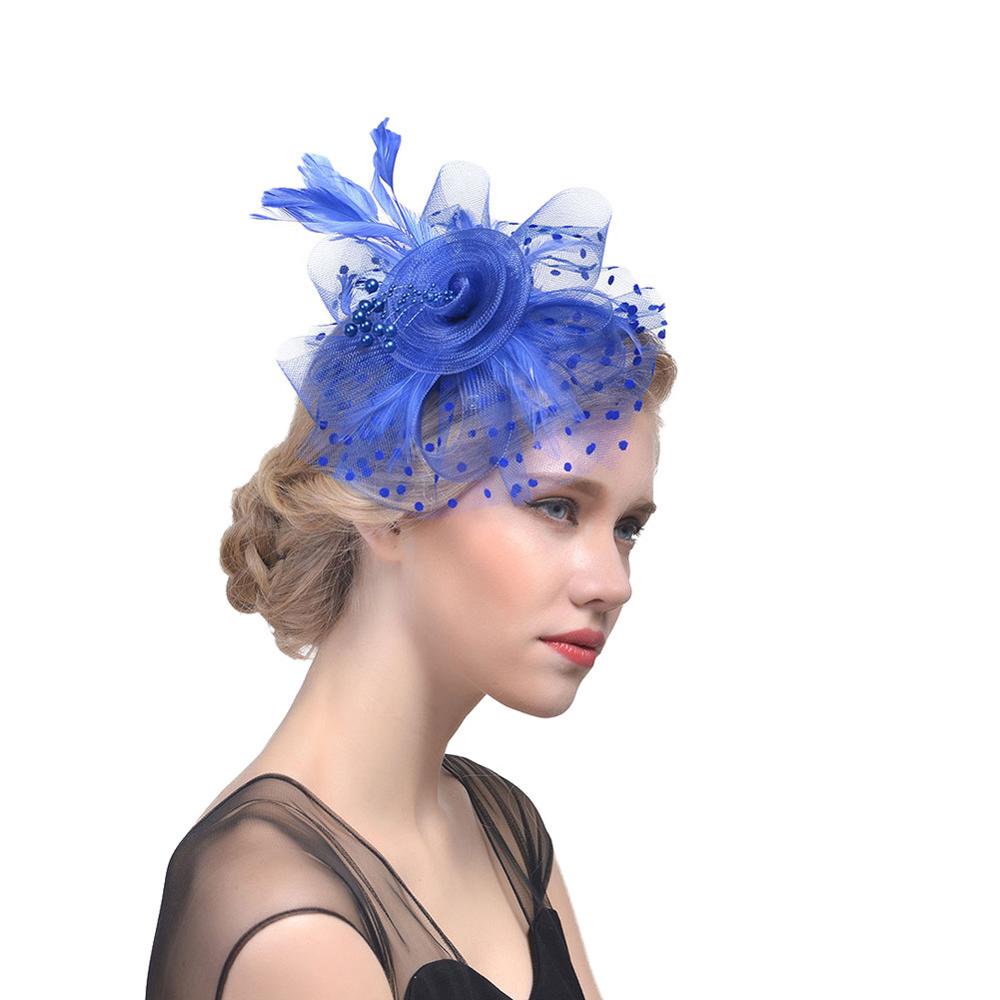 Women Vintage Fascinator Bridal Dot Wedding Church Tea Party Fascinator Hat Pillbox Hat: blue