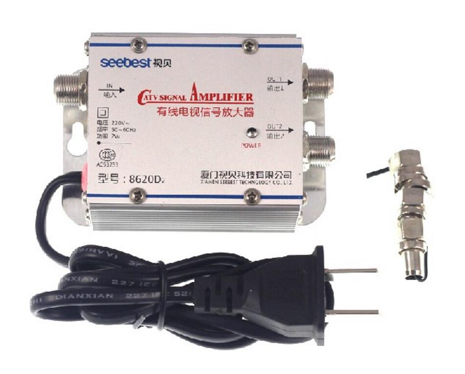 2 Way 1 In 2 Out CATV VCR TV Antenna Signal Amplifier Booster Splitter 20DB 45Mhz to 860MHz 220V EU plug