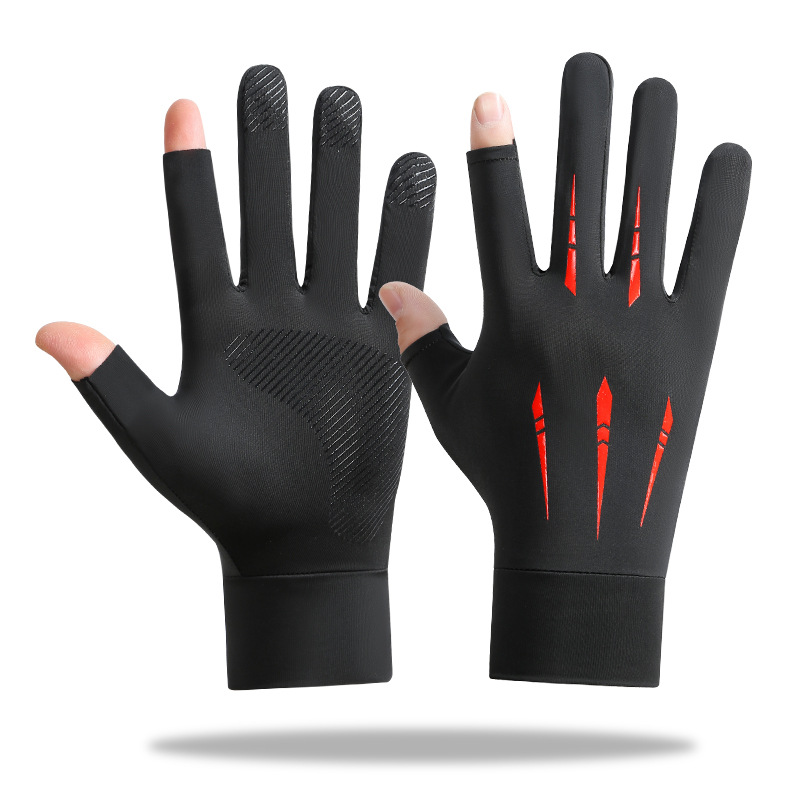 1 par solskyddshandskar för män, sommar, issilke, cykling, körning, pekskärmshandskar, anti-uv, andningsbara, fingerlösa fiskehandskar: Röd