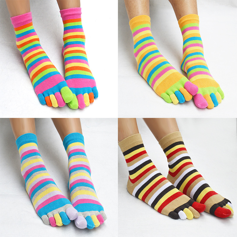 Piger fem-fingerede sokker calcetines bomuld afslappet bløde sokker med tæer farverige kvindelige stribe bugsering sokker