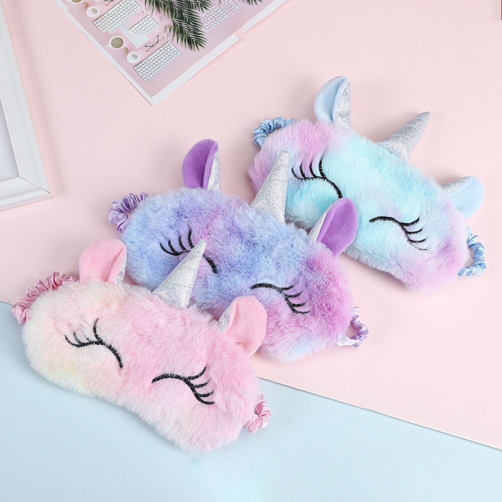 3D dessin animé licorne oeil masque soie variété masque de couchage en peluche oeil ombre couverture vue Relax masque pour voyage maison fête
