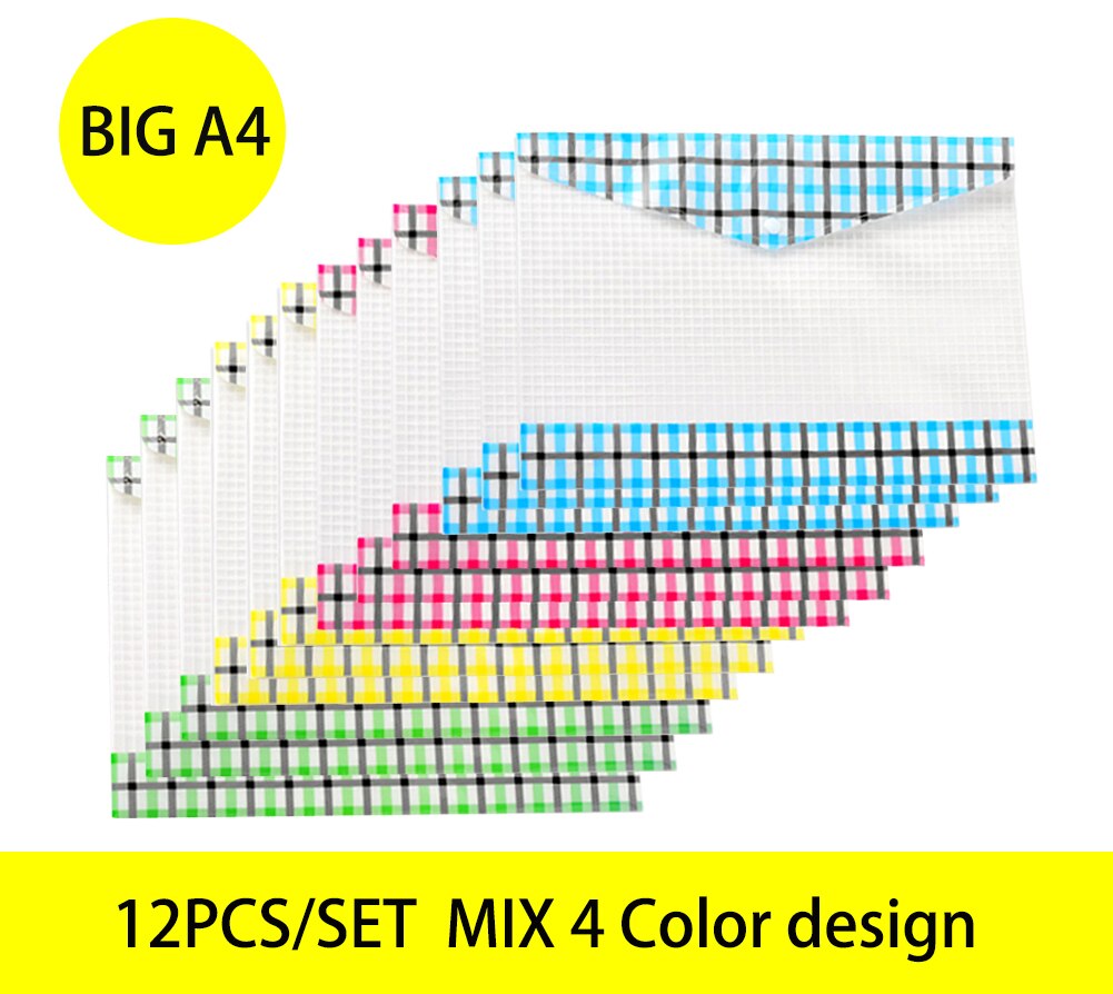 12pcs/set A4 file folder storage bag transparent plastic A5 document bag A3 office file bag school supplies paper bag folder: BIG A4 mix 4design-5