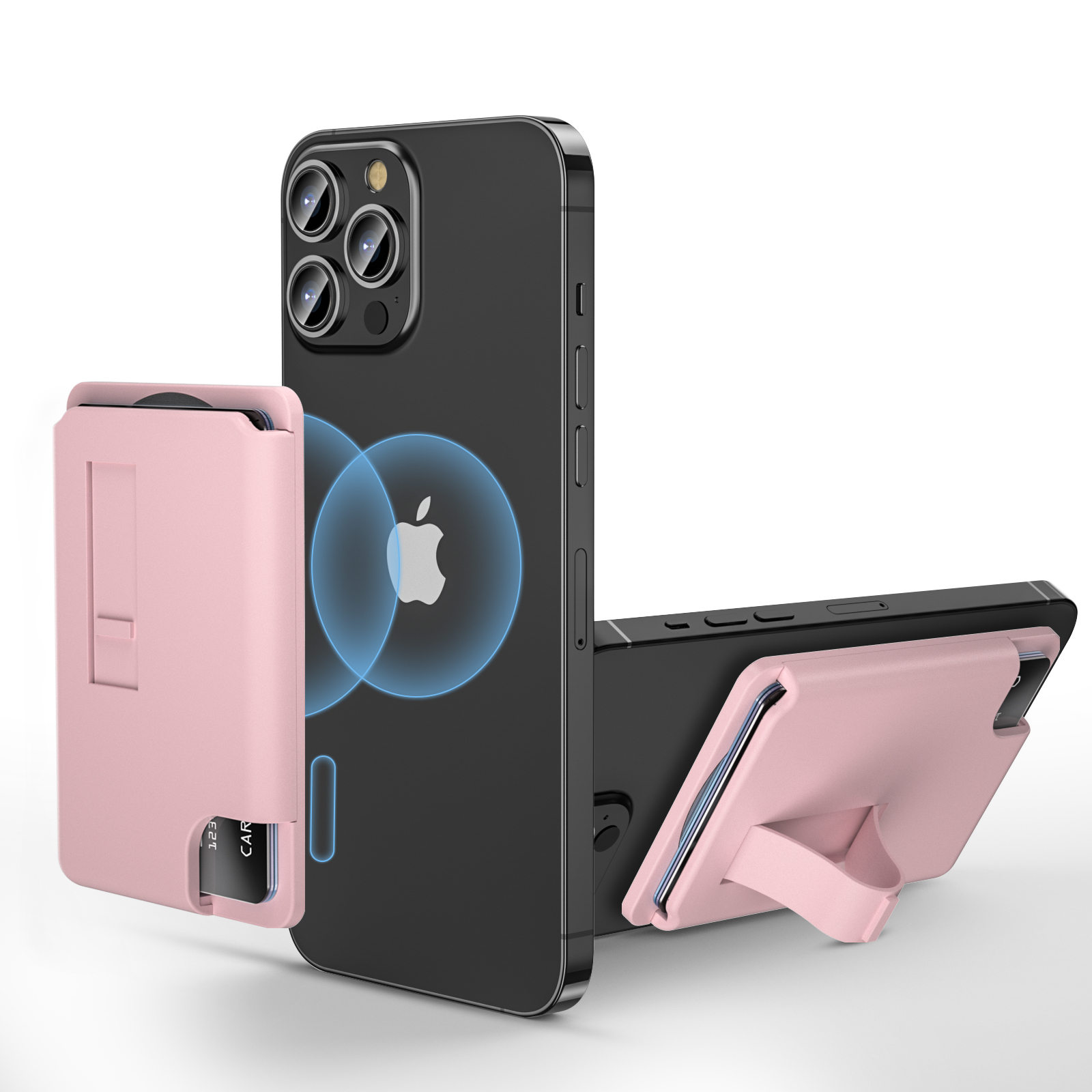 Cartera magnética para Magsafe para iPhone 15 14 13 con tarjetero de agarre, soporte para teléfono 99% con soporte para teléfono, accesorios para bolsa: Rosa