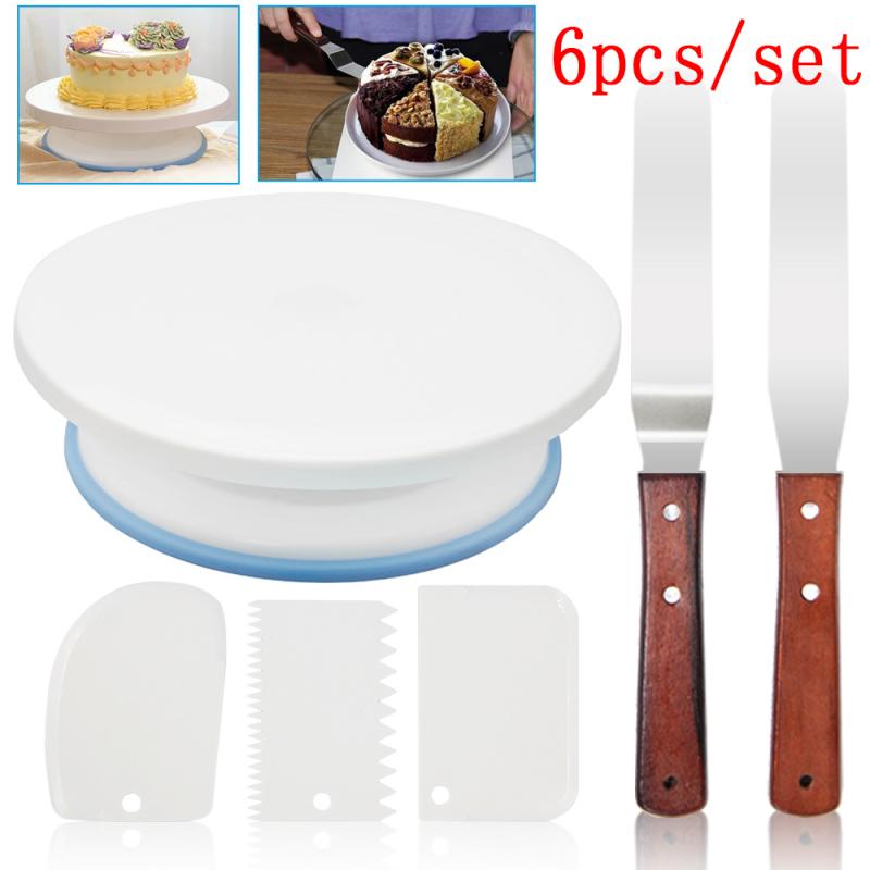 6pcs/set Cake Decorating Kit Pastry Tube Fondant Tools Cake Turntable Set Kitchen Cake Dessert Cake Baking Pastry Supplies