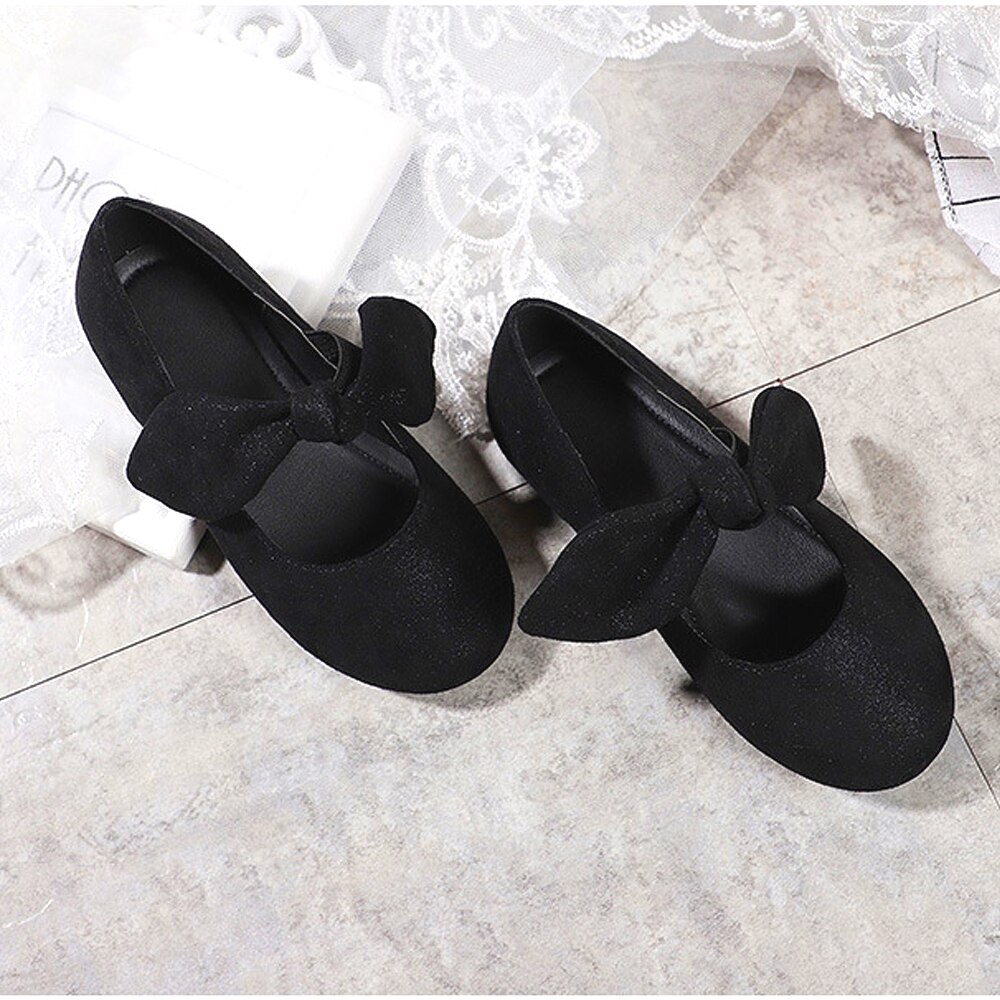 Toddler Girls Butterfly Bow Shoes Flower Girls Kid Pink Princess Flats Shoes Ballet Dancing Black Halloween Valentine's Day Shoe: BLACK / 26