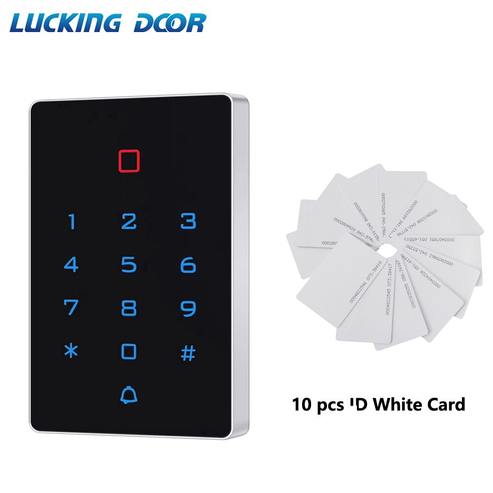 Backlight Touch 125khz RFID Card Access Control keypad EM card reader Door Lock opener wiegand 26 output Anti-disassembly Alarm: AC and 10 card