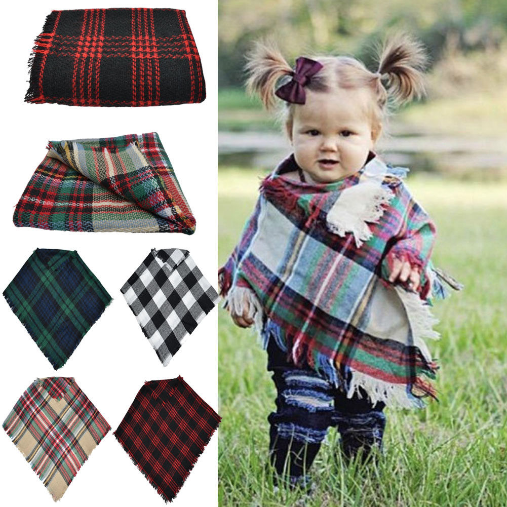 3-5 Years Kid Toddler Baby Girl Boy Winter Warm Plaid Wool Scarf Tippet