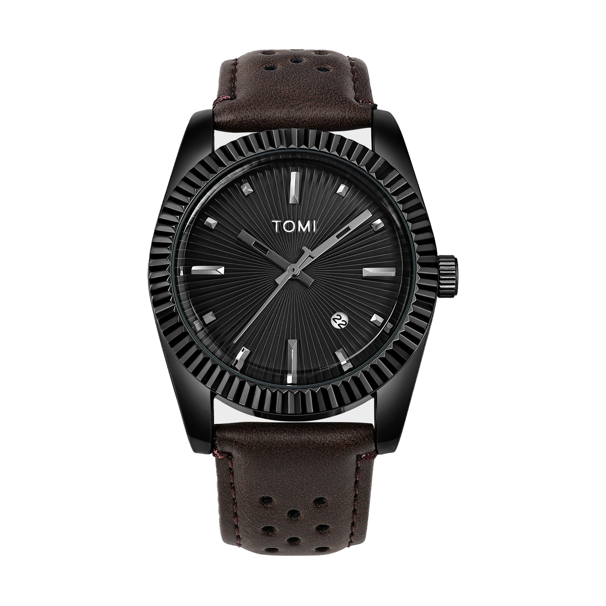 TOMI Reloj clásico de para hombre y mujer Reloj de cuarzo de cuero marrón con calendario de negocios de tendencia versátil: Café